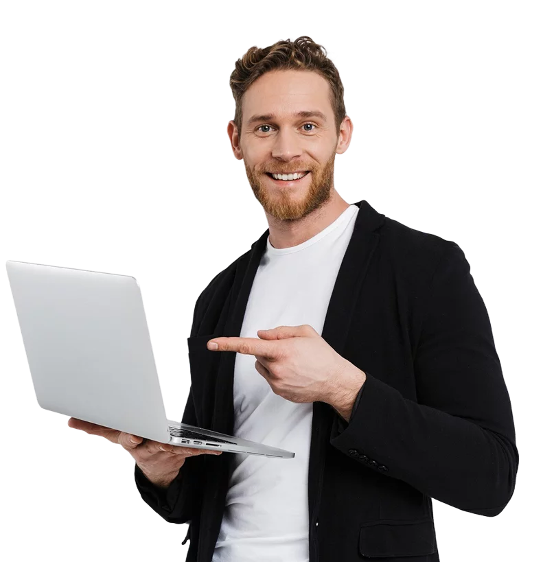 Man carrying laptop near contact section – Xionnix digital services